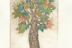 Canan Bilge, Exlibris Muazzez Uniye Cig ''Great plane tree'', C3, col., 12.7x9.8 cm, 2021