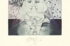 Jiri Brazda, Exlibris Vladimir Koblovsky ''Courtship'', C2, C4, C7, 12x11.3 cm, 2020