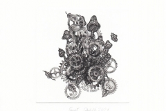Pawel Delekta, Exlibris Dawida M., artist's technique- printed on metal plate, 11x11 cm, 2021