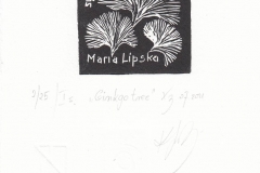 Katarzyna Lipska- Ziebinska, Exlibris Maria Lipska ''Ginko tree'', X3, metal print, TW, 4.8x5 cm, 2021