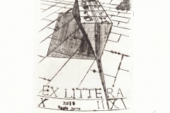 Fabio Dotta, Exlibris ''Cuneo Astrale su Piazza Deserta'', 13/9.4 cm, C4, 2018