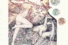 Anastasia Melnikova, Exlibris Nely van de Weerd ''Diana Hunting'', C3, watercolor, 15.5x18.5 cm, 2020