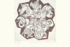 Maria Maddalena Tuccelli, Exlibris Panayotis Risvas ''7 deadly sins'', C2, 9.7x9.7 cm, 2018
